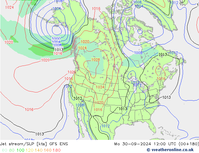 Jet stream/SLP GFS ENS Mo 30.09.2024 12 UTC