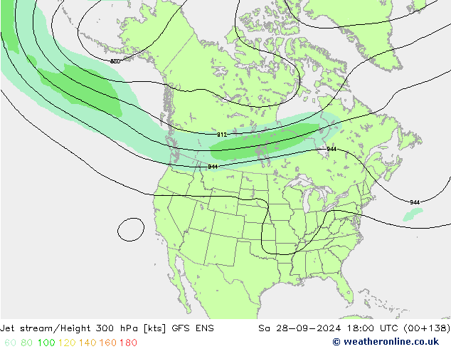 Jet stream/Height 300 hPa GFS ENS Sa 28.09.2024 18 UTC