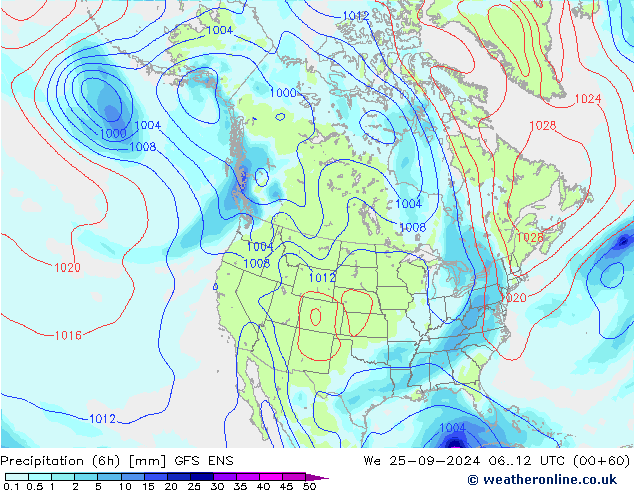 Precipitation (6h) GFS ENS We 25.09.2024 12 UTC