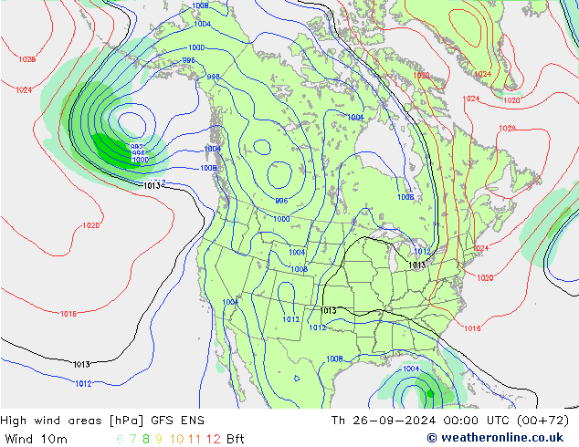 High wind areas GFS ENS jeu 26.09.2024 00 UTC