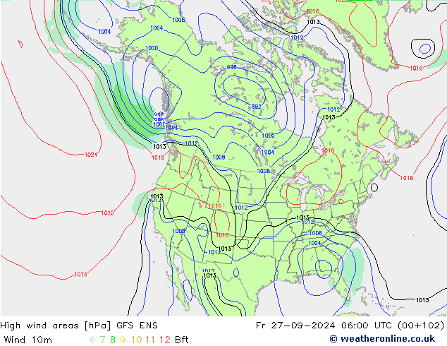 yüksek rüzgarlı alanlar GFS ENS Cu 27.09.2024 06 UTC