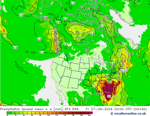 Precipitation Spread GFS ENS Fr 27.09.2024 00 UTC