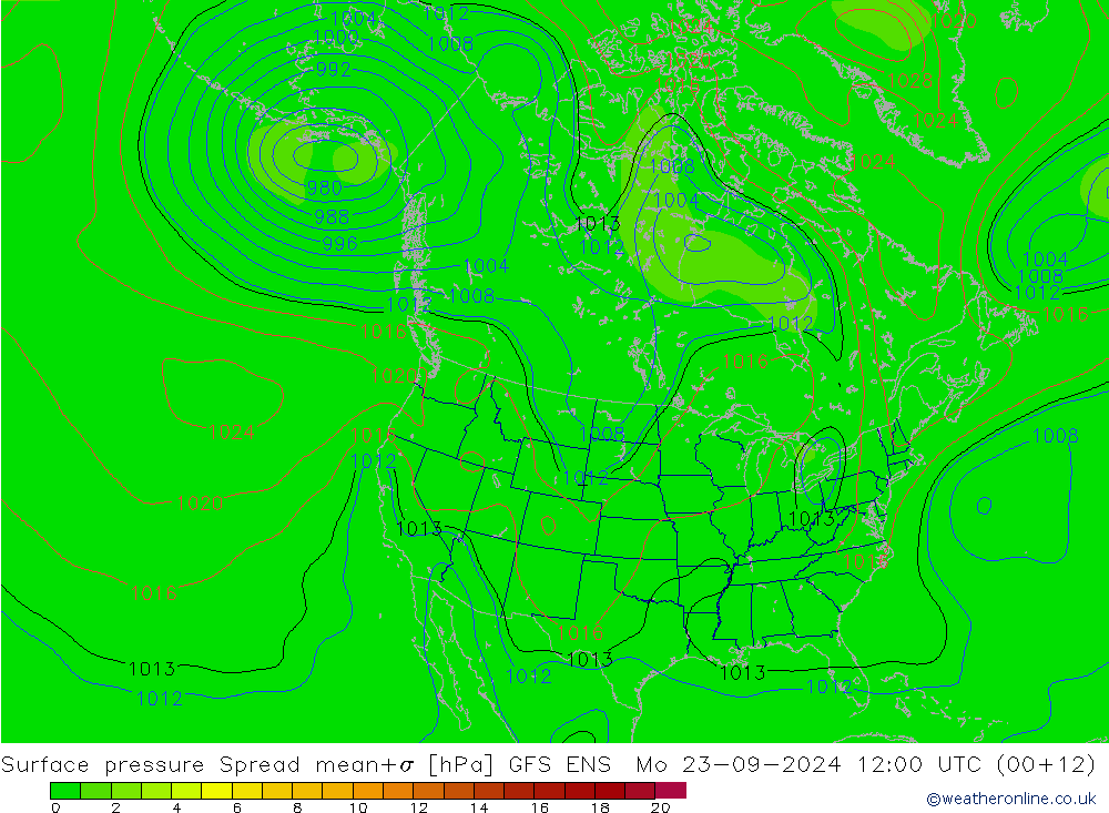 pression de l'air Spread GFS ENS lun 23.09.2024 12 UTC