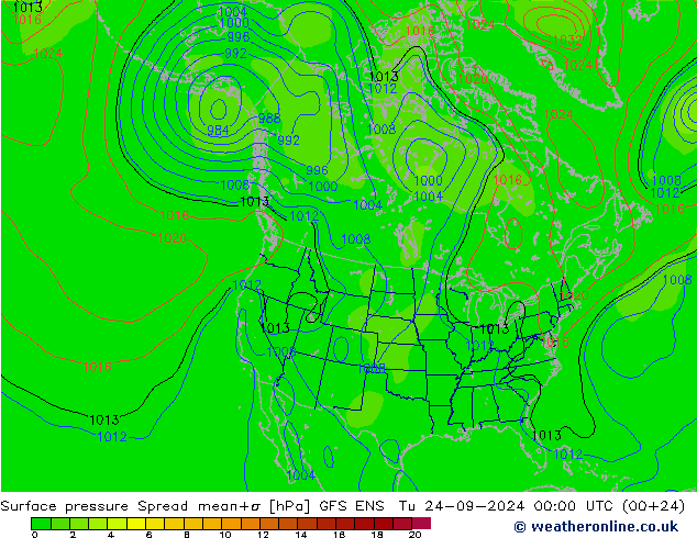 Surface pressure Spread GFS ENS Tu 24.09.2024 00 UTC