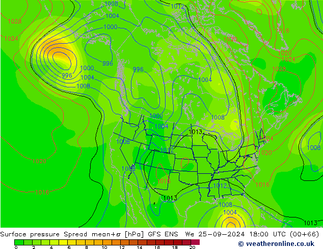 Bodendruck Spread GFS ENS Mi 25.09.2024 18 UTC