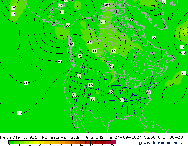 Height/Temp. 925 гПа GFS ENS вт 24.09.2024 06 UTC