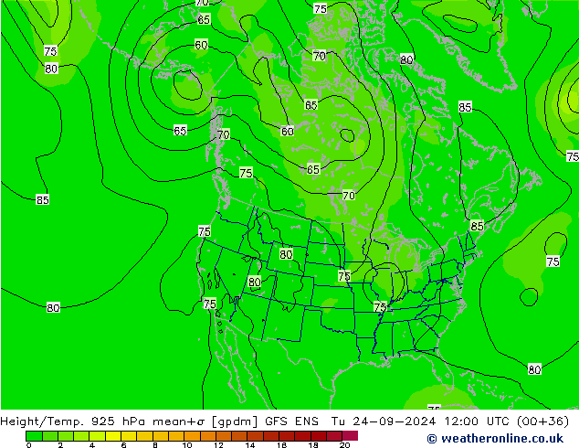 Hoogte/Temp. 925 hPa GFS ENS di 24.09.2024 12 UTC