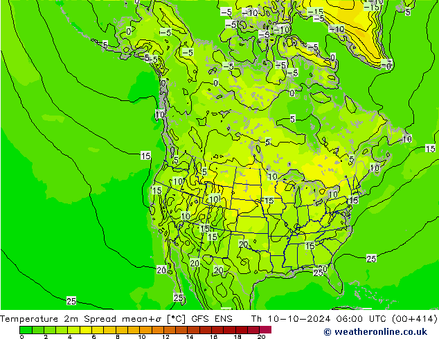 Temperature 2m Spread GFS ENS Th 10.10.2024 06 UTC