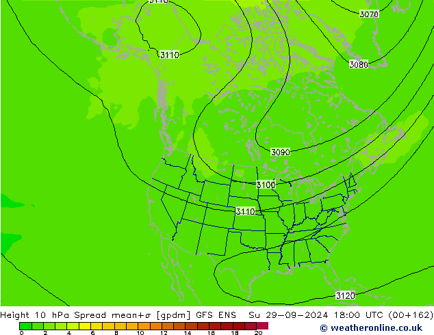 Height 10 hPa Spread GFS ENS Dom 29.09.2024 18 UTC