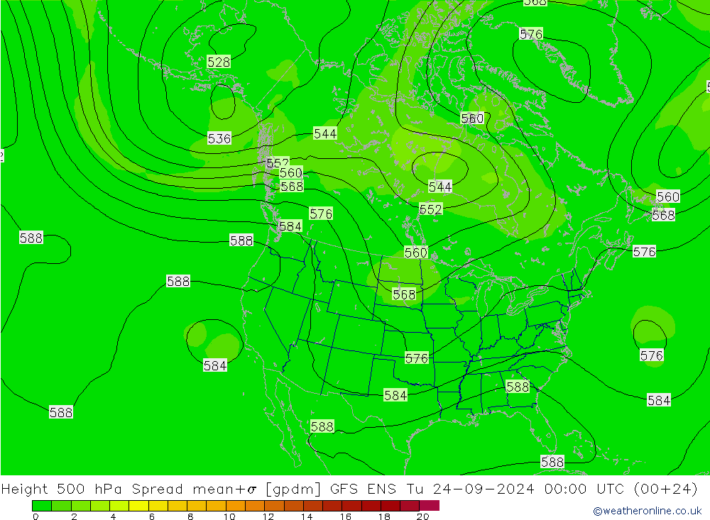 Hoogte 500 hPa Spread GFS ENS di 24.09.2024 00 UTC