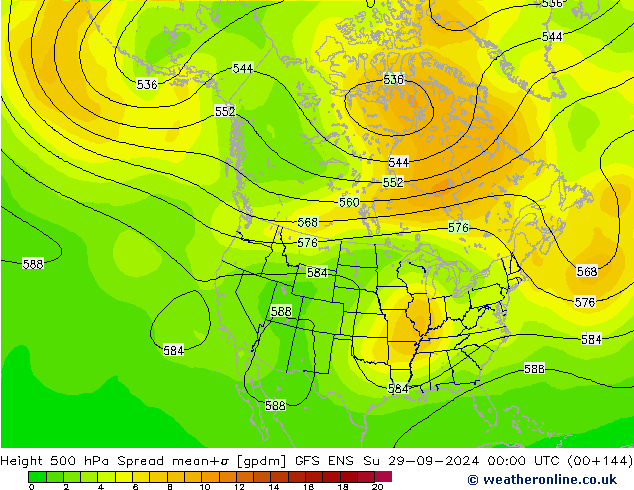 Height 500 hPa Spread GFS ENS So 29.09.2024 00 UTC