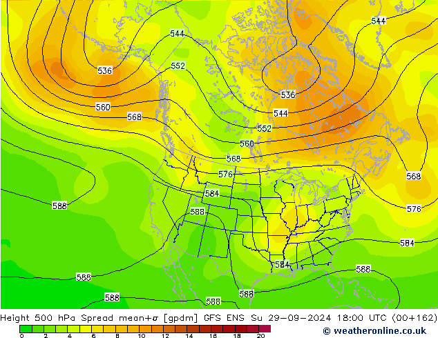 Height 500 hPa Spread GFS ENS Dom 29.09.2024 18 UTC