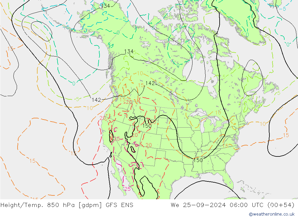 Yükseklik/Sıc. 850 hPa GFS ENS Çar 25.09.2024 06 UTC