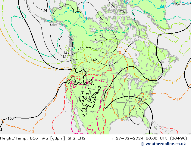 Height/Temp. 850 hPa GFS ENS Fr 27.09.2024 00 UTC