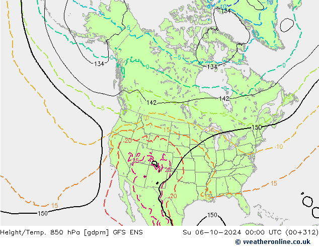 Hoogte/Temp. 850 hPa GFS ENS zo 06.10.2024 00 UTC