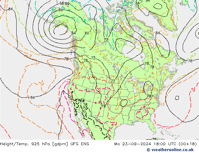 Height/Temp. 925 hPa GFS ENS Seg 23.09.2024 18 UTC