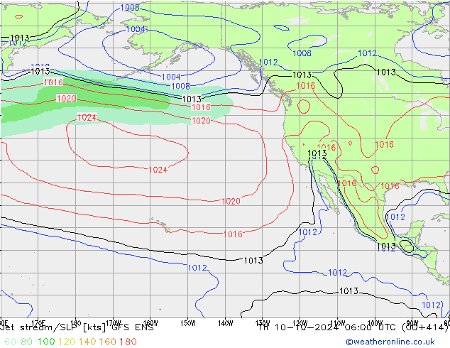 Jet stream/SLP GFS ENS Th 10.10.2024 06 UTC