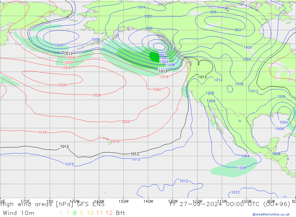 High wind areas GFS ENS Fr 27.09.2024 00 UTC