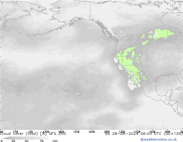 Cloud cover (total) GFS ENS Sa 28.09.2024 06 UTC