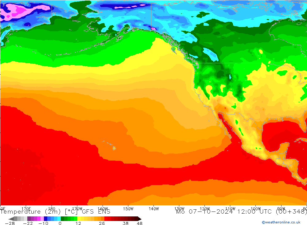 Temperatuurkaart (2m) GFS ENS ma 07.10.2024 12 UTC