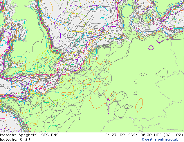 Isotachs Spaghetti GFS ENS Sex 27.09.2024 06 UTC