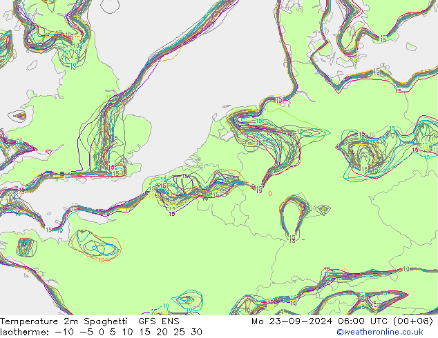 température 2m Spaghetti GFS ENS lun 23.09.2024 06 UTC