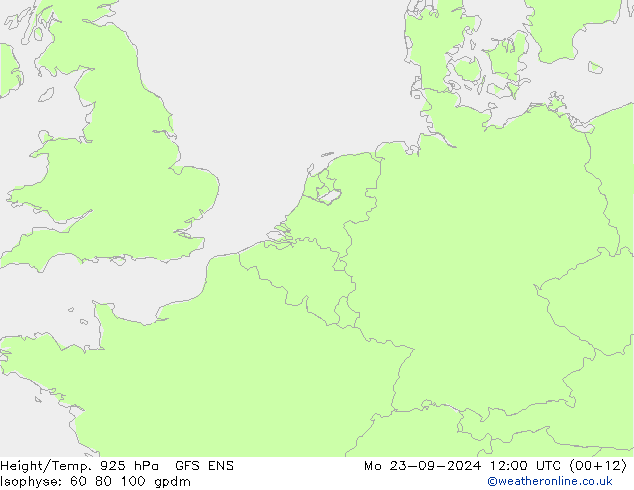 Height/Temp. 925 hPa GFS ENS Mo 23.09.2024 12 UTC