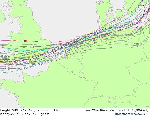 Height 500 hPa Spaghetti GFS ENS Mi 25.09.2024 00 UTC