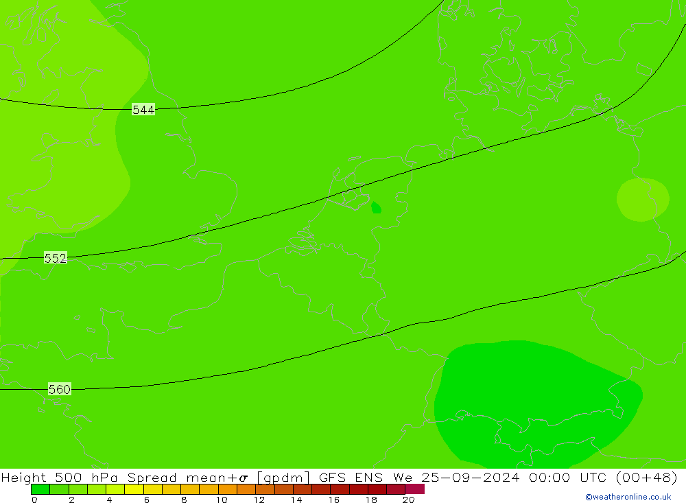 Height 500 hPa Spread GFS ENS We 25.09.2024 00 UTC