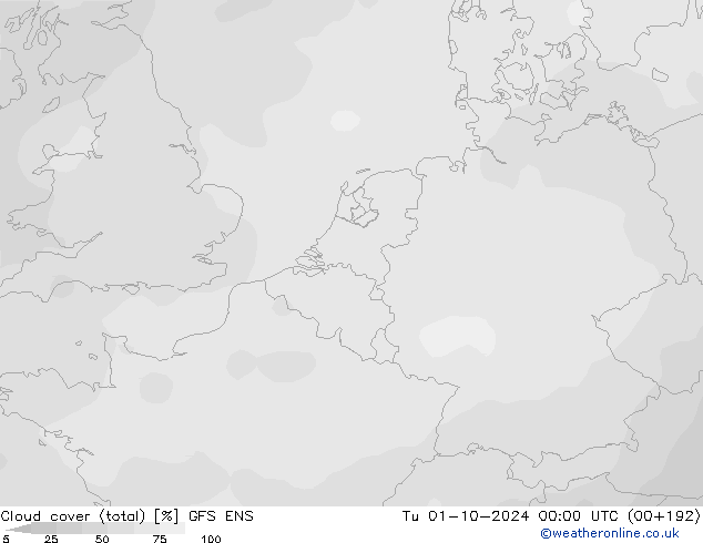 Cloud cover (total) GFS ENS Tu 01.10.2024 00 UTC