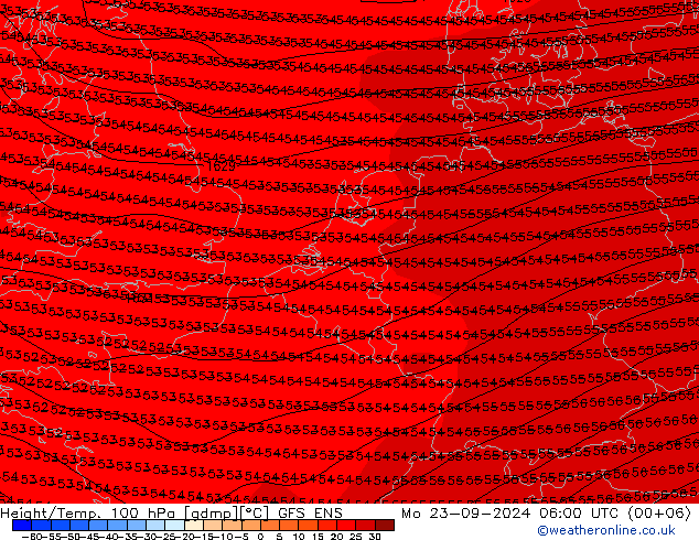 Height/Temp. 100 hPa GFS ENS Mo 23.09.2024 06 UTC