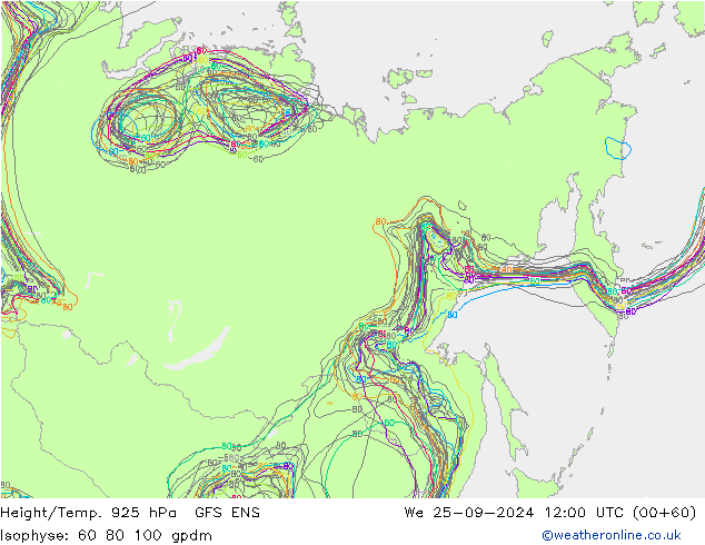 Height/Temp. 925 hPa GFS ENS We 25.09.2024 12 UTC