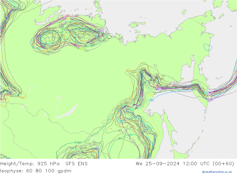 Height/Temp. 925 hPa GFS ENS We 25.09.2024 12 UTC