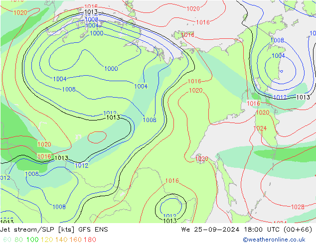 Jet stream/SLP GFS ENS We 25.09.2024 18 UTC