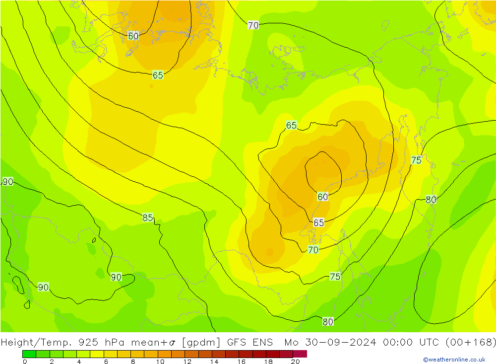 Height/Temp. 925 hPa GFS ENS Po 30.09.2024 00 UTC