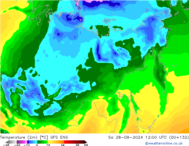 Temperature (2m) GFS ENS Sa 28.09.2024 12 UTC