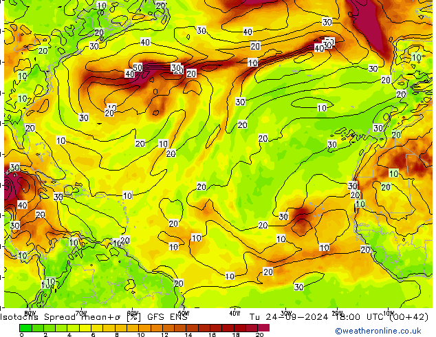 Isotachs Spread GFS ENS Út 24.09.2024 18 UTC