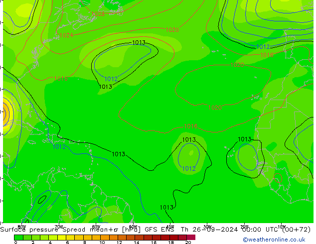 Atmosférický tlak Spread GFS ENS Čt 26.09.2024 00 UTC