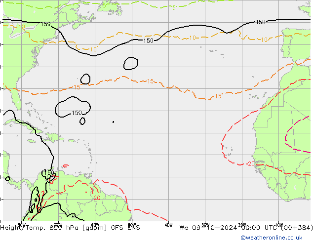 Hoogte/Temp. 850 hPa GFS ENS wo 09.10.2024 00 UTC