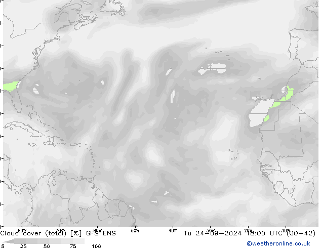 Cloud cover (total) GFS ENS Út 24.09.2024 18 UTC