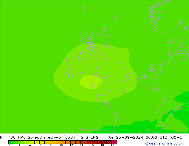 RH 700 hPa Spread GFS ENS We 25.09.2024 06 UTC