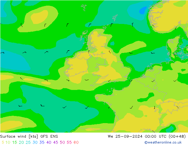 Surface wind GFS ENS St 25.09.2024 00 UTC