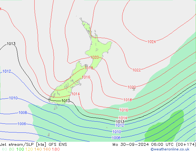 Straalstroom/SLP GFS ENS ma 30.09.2024 06 UTC