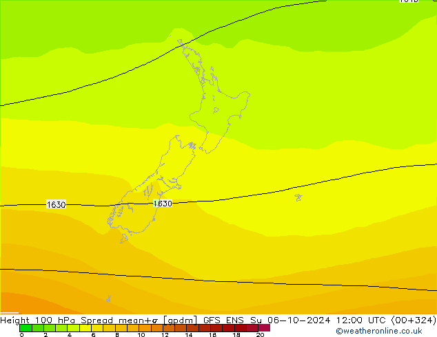 Height 100 hPa Spread GFS ENS Ne 06.10.2024 12 UTC