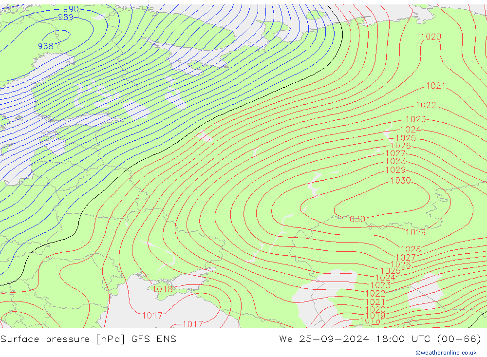 Surface pressure GFS ENS We 25.09.2024 18 UTC