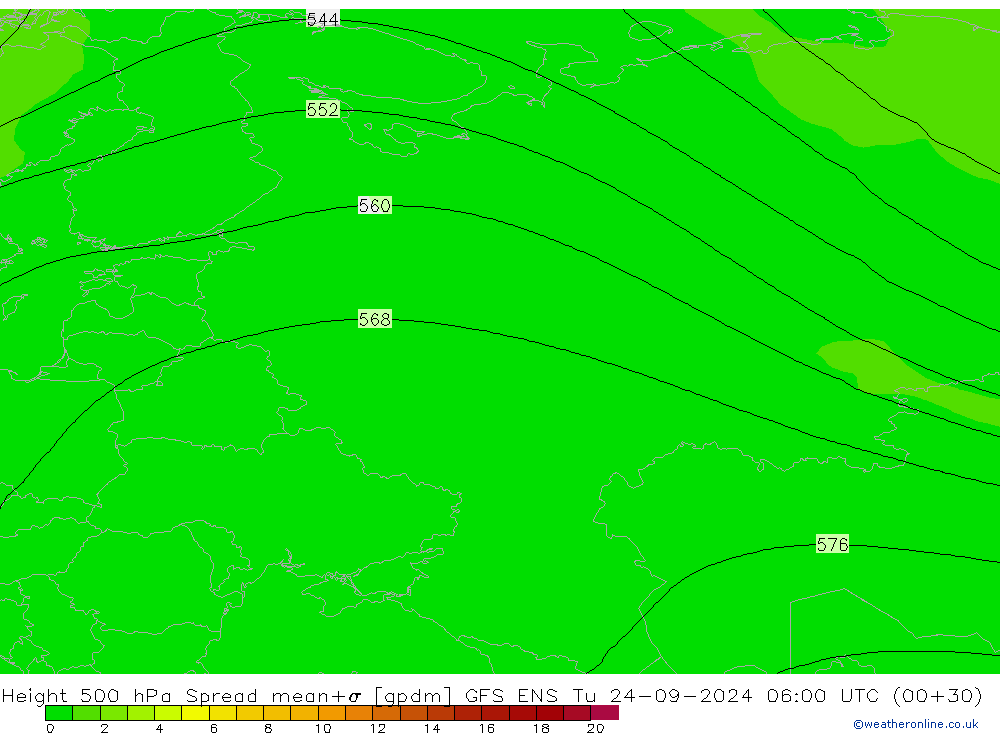 Height 500 hPa Spread GFS ENS Tu 24.09.2024 06 UTC