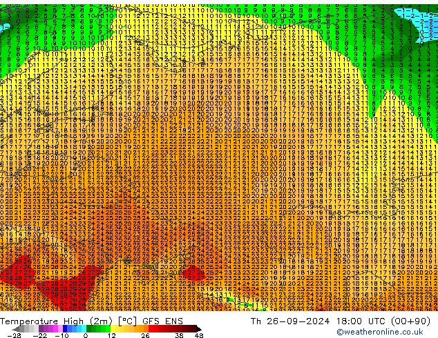 Temperature High (2m) GFS ENS Th 26.09.2024 18 UTC