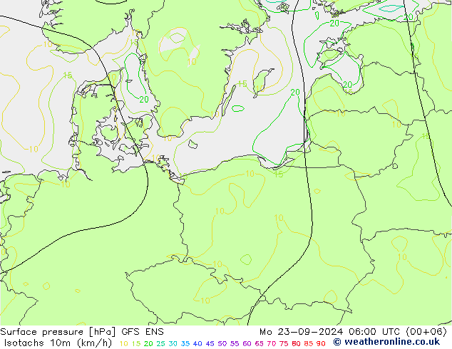 Izotacha (km/godz) GFS ENS pon. 23.09.2024 06 UTC