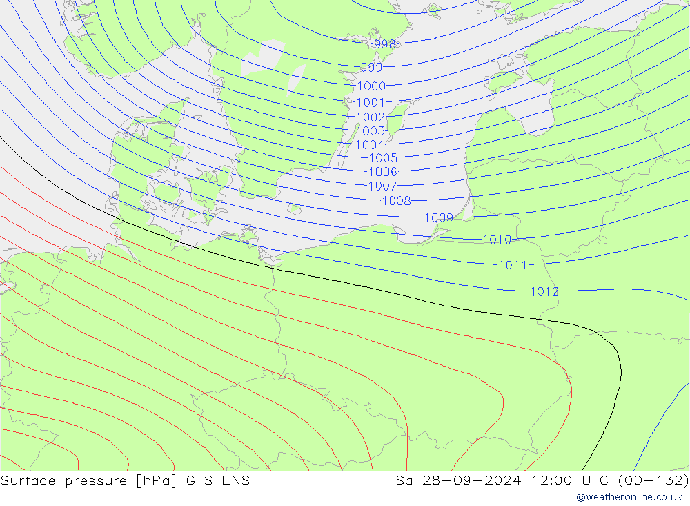 Surface pressure GFS ENS Sa 28.09.2024 12 UTC