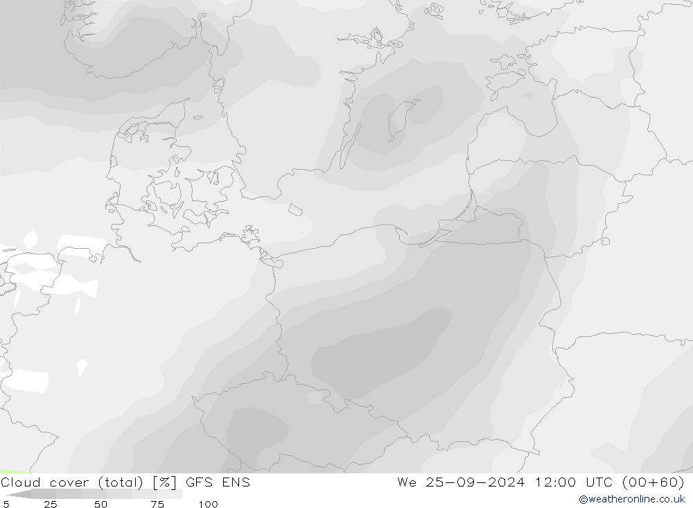 Cloud cover (total) GFS ENS We 25.09.2024 12 UTC